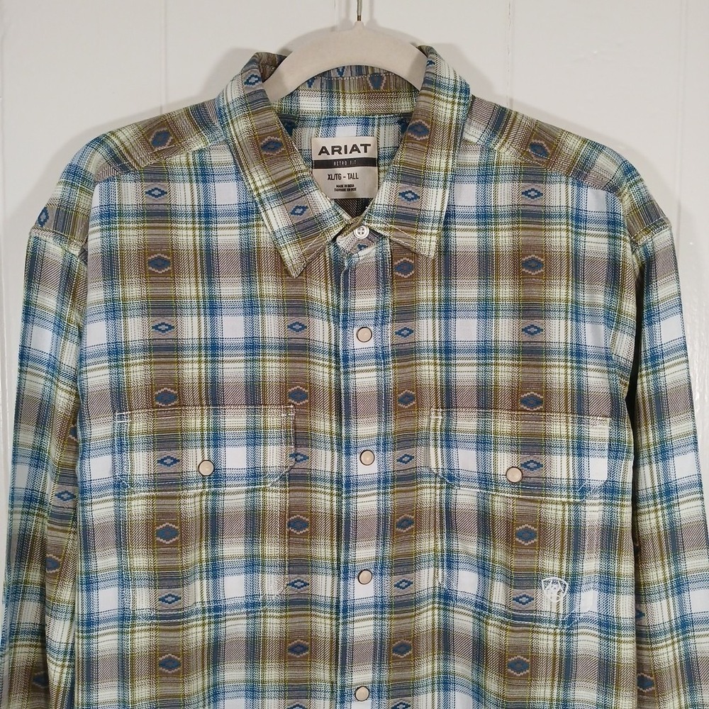 Ariat Shirt Retro Fit Western Pearl Snap Men's XL Tall Aztec Plaid Long Sleeve